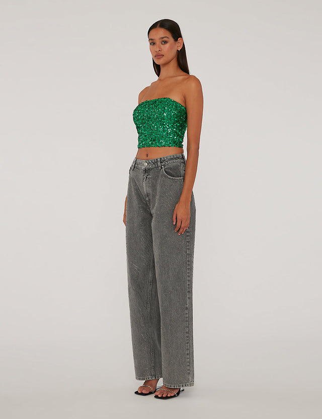 ROTATE Birger Christensen - Rhinestone Wide Leg Jeans